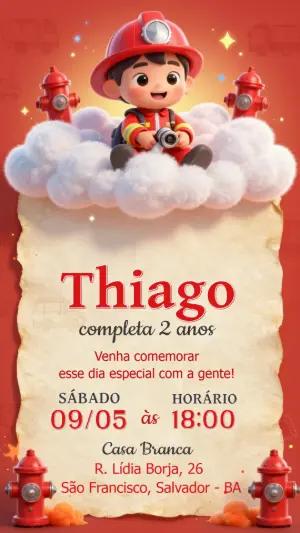 Convite de Aniversário Bombeiro Infantil para Editar