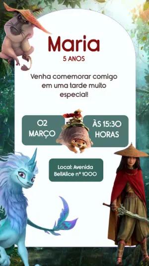 Convite Digital Infantil Tema Raya e o Último Dragão Editável