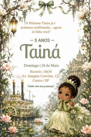 Convite de Aniversário Princesa Tiana Encantado para Editar