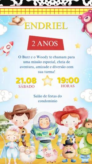 Convite Aniversário Toy Story com Personagens para Editar Online