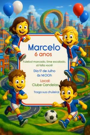 Convite de Aniversário Futebol com Meninos para Editar Online