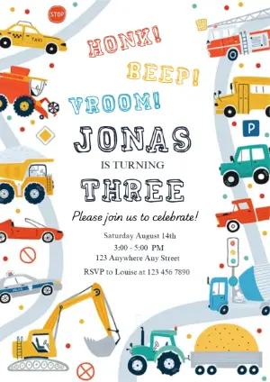 Transportation Birthday Invitation | Editable Car & Truck Template