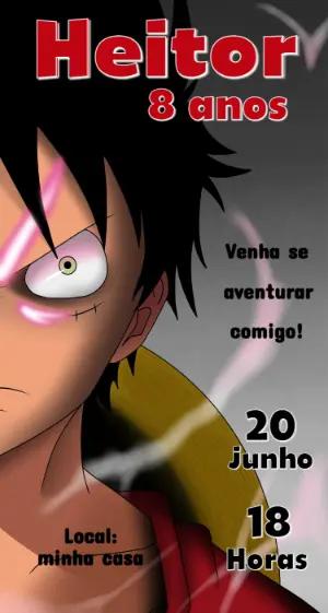 Convite de Aniversário One Piece Anime Modelo Editável