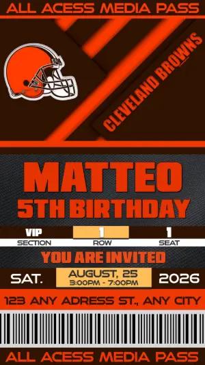 Cleveland Browns Football Birthday Ticket - Editable Digital Template