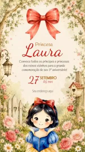 Convite Animado Branca de Neve Aquarela para Editar
