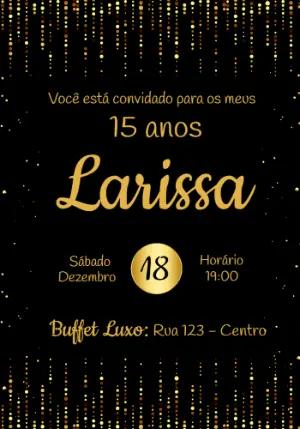 Convite de 15 Anos Preto e Dourado Elegante para Editar