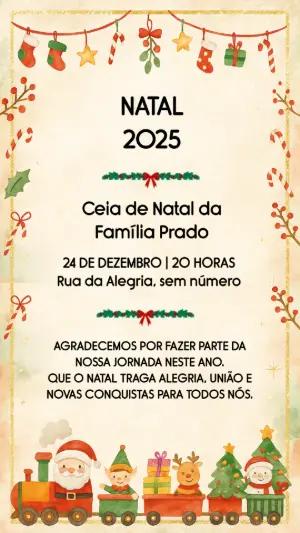 Convite de Natal Aquarela com Trem do Papai Noel para Editar
