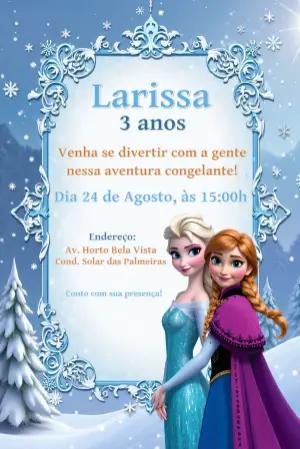 Convite de Aniversário Frozen com Elsa e Anna para Editar Online