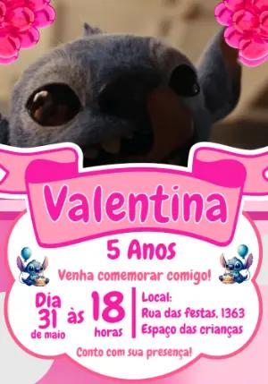 Convite Animado Aniversário Stitch Rosa para Editar Online