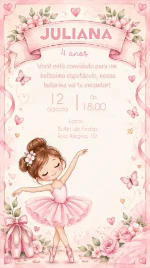 Convite de Aniversário Princesa Bailarina Editável