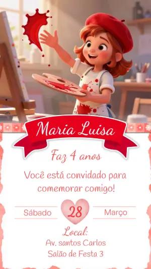 Convite de Aniversário Infantil Tema Pintura Editável