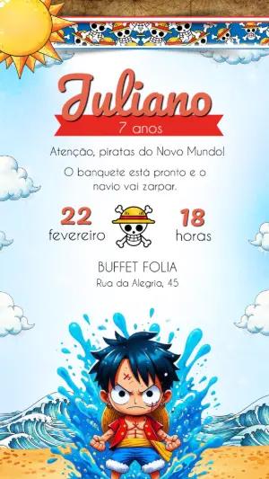 Convite de Aniversário One Piece Luffy Editável