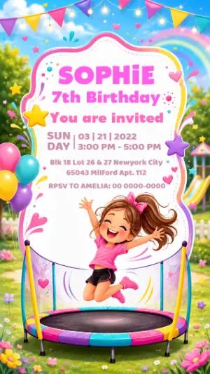 Trampoline Jump Party Birthday Invitation Editable Template