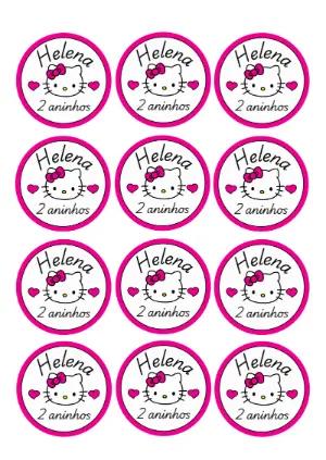Adesivo Redondo Aniversário Hello Kitty para Editar Online