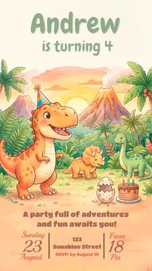 Cute Dinosaur Birthday Invitation | Editable Template