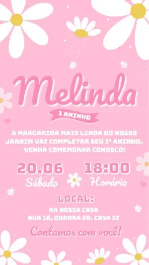 Convite de Aniversário Margarida Rosa Delicado para Editar