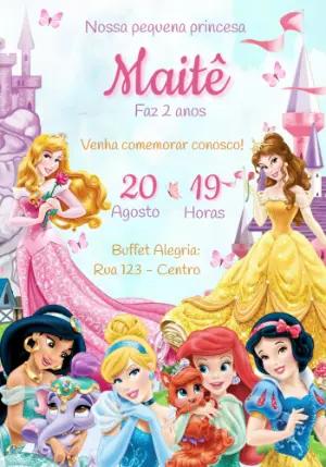 Convite Aniversário Princesas da Disney para Editar Online