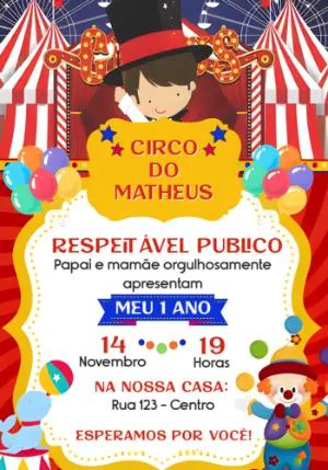 Convite Aniversário Tema Circo Vermelho para Editar Online
