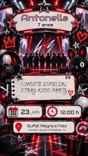 Convite de Aniversário Stray Kids K-Pop para Editar Online