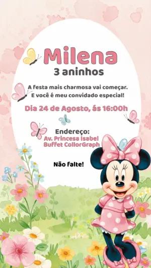 Convite Aniversário Minnie Rosa Jardim para Editar Online
