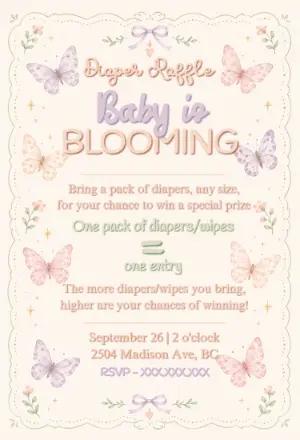 Butterfly Baby Shower Diaper Raffle Card | Editable Template
