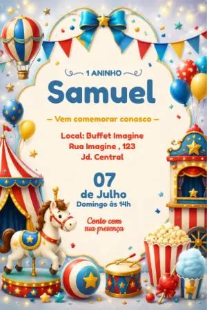 Convite de Aniversário Circo Colorido para Editar Online