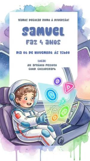 Convite de Aniversário Astronauta para Editar Online