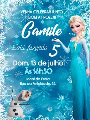 Convite de Aniversário Frozen com Elsa e Olaf para Editar Online