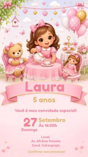 Convite Aniversário Chá da Tarde Editável