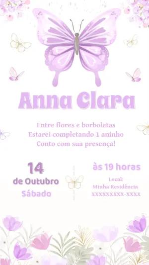 Convite Aniversário Borboleta Lilás para Editar Online