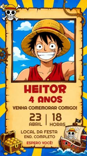 Convite de Aniversário One Piece Luffy Aventura para Editar
