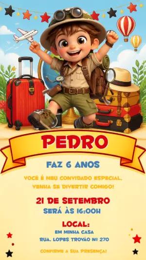 Convite de Aniversário Infantil Explorador Safári Editável