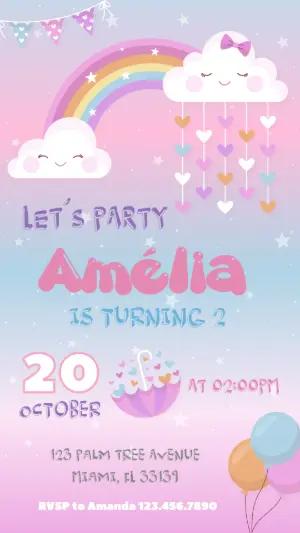 Cute Rainbow Birthday Invitation Editable Template