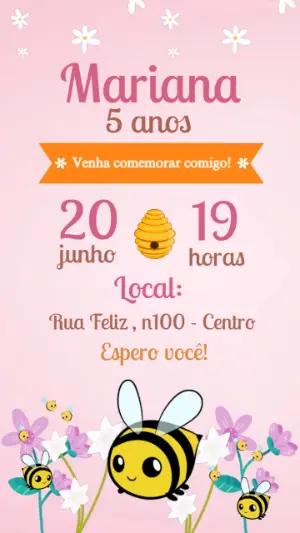 Convite Animado Aniversário Abelhinha para Editar Online