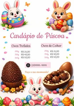Cardápio de Páscoa Fofo com Coelhinhos Modelo Editável