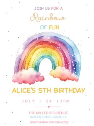 Editable Rainbow Birthday Invitation with Watercolor Art