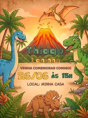 Convite de Aniversário Dinossauro Infantil Editável