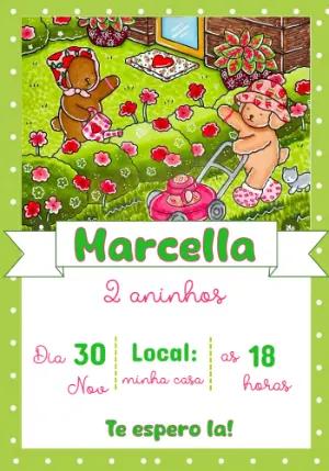 Convite Aniversário Ursinhos no Jardim para Editar Online