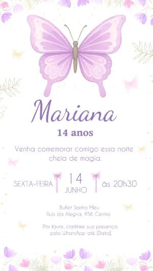 Convite Debutante Jardim das Borboletas Lilás para Editar