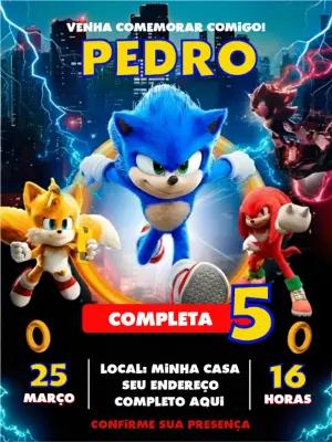 Convite de Aniversário Sonic Filme Editável para Enviar Online