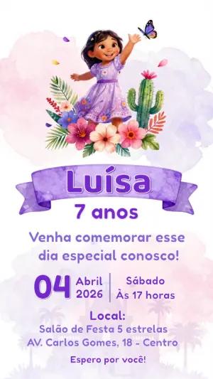 Convite de Aniversário Infantil Tema Encanto Roxo para Editar