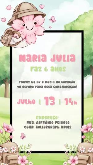 Convite Aniversário Flor Aventureira para Editar Online
