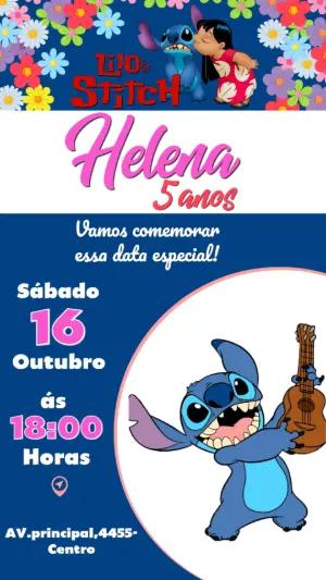 Convite de Aniversário Lilo & Stitch para Editar