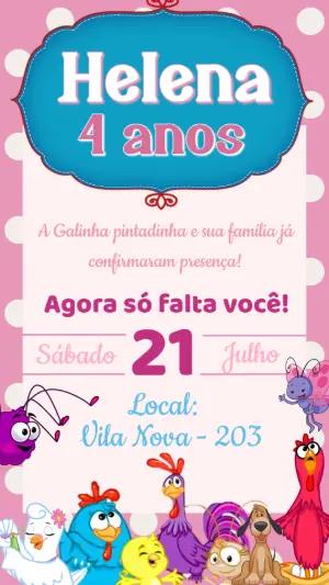 Convite de Aniversário Galinha Pintadinha Rosa para Editar