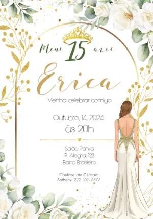 Convite de 15 Anos Elegante Floral Dourado para Editar