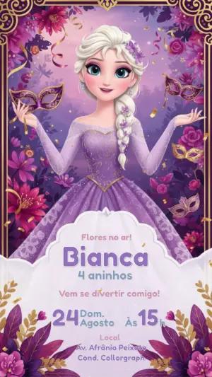 Convite Digital Festa Princesa Roxo e Dourado para Editar