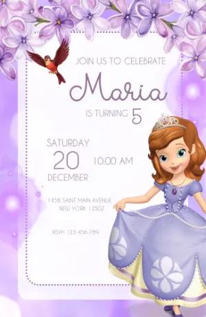 Princess Sofia Birthday Invitation Editable Template