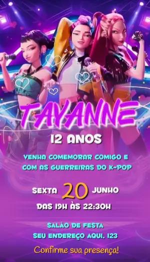 Convite de Aniversário K-pop Roxo Neon para Editar Online