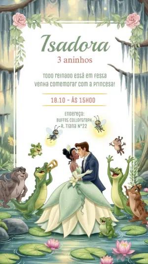 Convite Aniversário Princesa e o Sapo para Editar Online