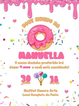 Convite Aniversário Tema Doces e Donut para Editar Online